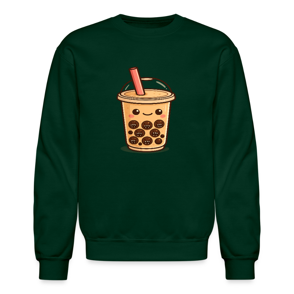Kawaii Bubble Tea Monster Meme Crewneck Sweatshirt - forest green