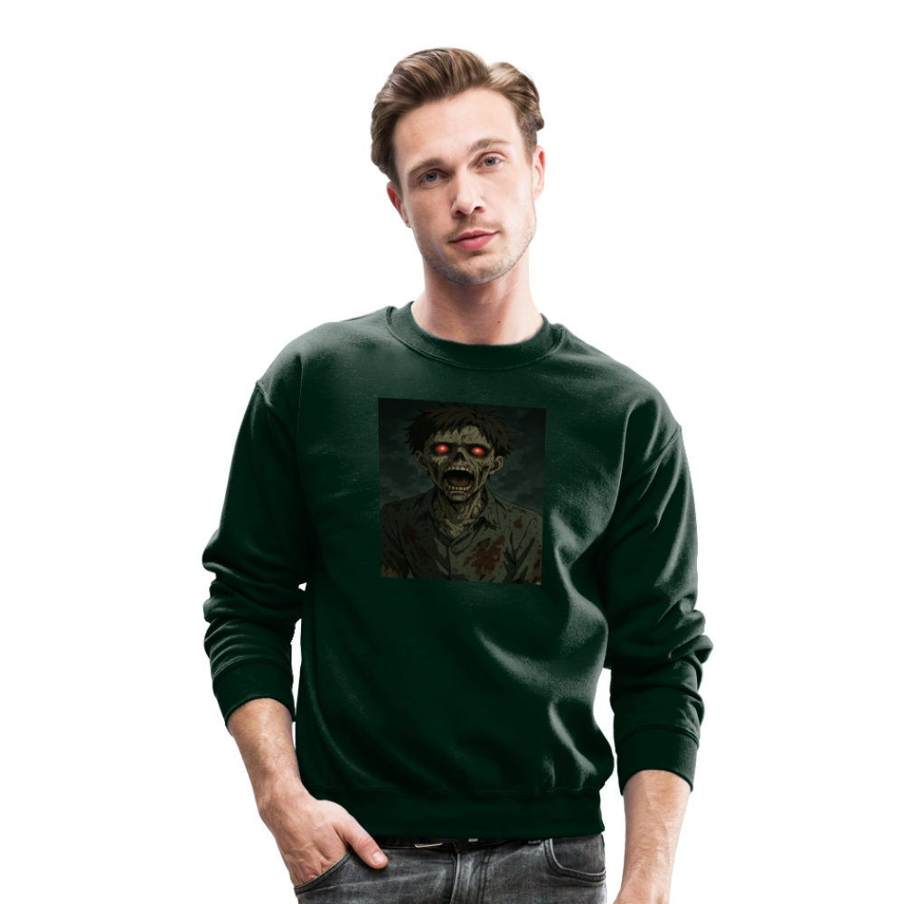 Scary Anime Zombie With Glowing Eyes Horror Art Crewneck Sweatshirt - forest green