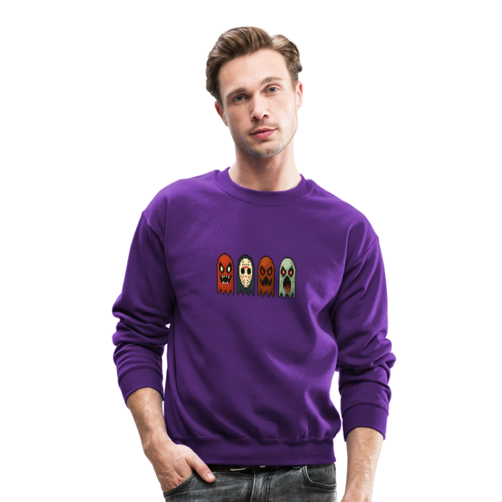 Pixel Horror Ghosts Retro Gaming Art Crewneck Sweatshirt - purple