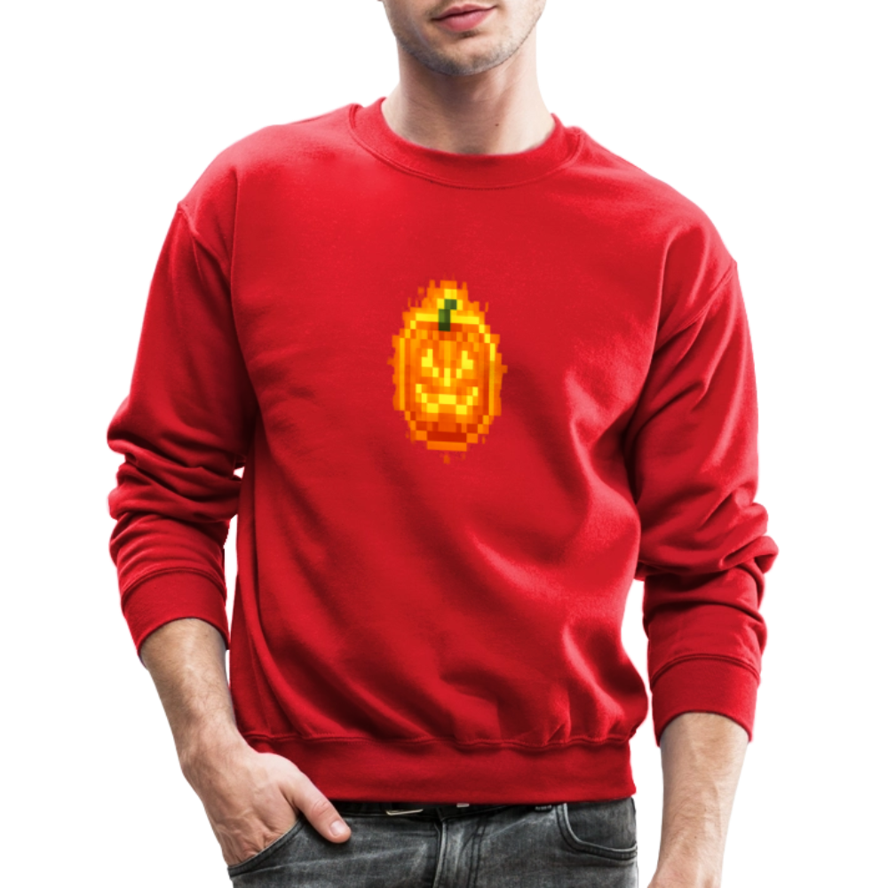 Pixel Pumpkin Power Up Halloween Retro 8 Bit Gamer Crewneck Sweatshirt - red