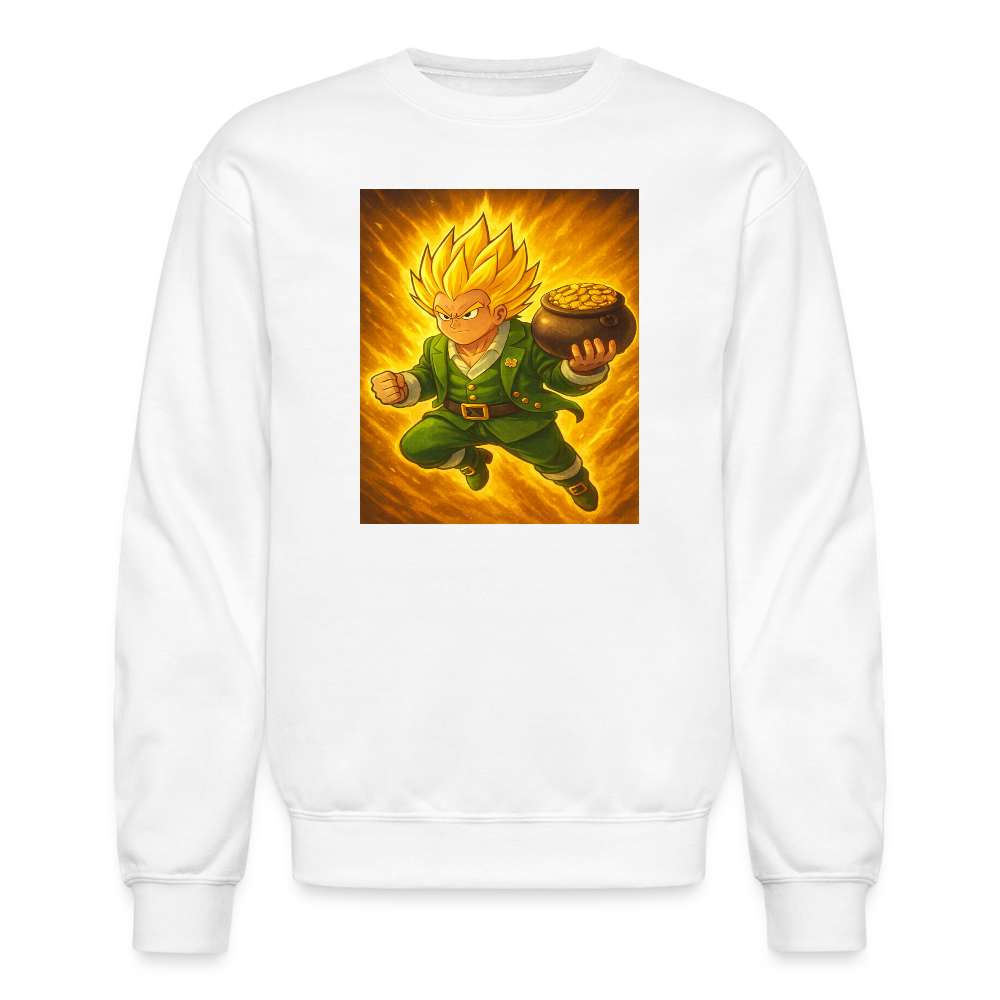 Leprechaun Anime Power Up Warrior Crewneck Sweatshirt - white