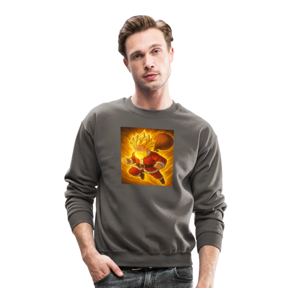 Super Powered Santa Anime Meme Crewneck Sweatshirt - asphalt gray