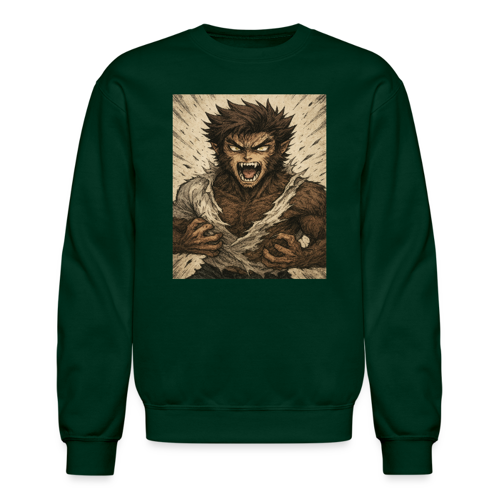 Anime Style Werewolf Transformation Crewneck Sweatshirt - forest green