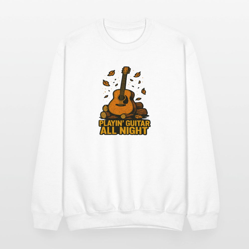 Playin Guitar All Night Acoustic Music Crewneck Sweatshirt - white