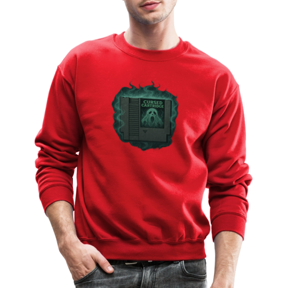 Haunted Retro Gamer Cursed Cartridge Crewneck Sweatshirt - red