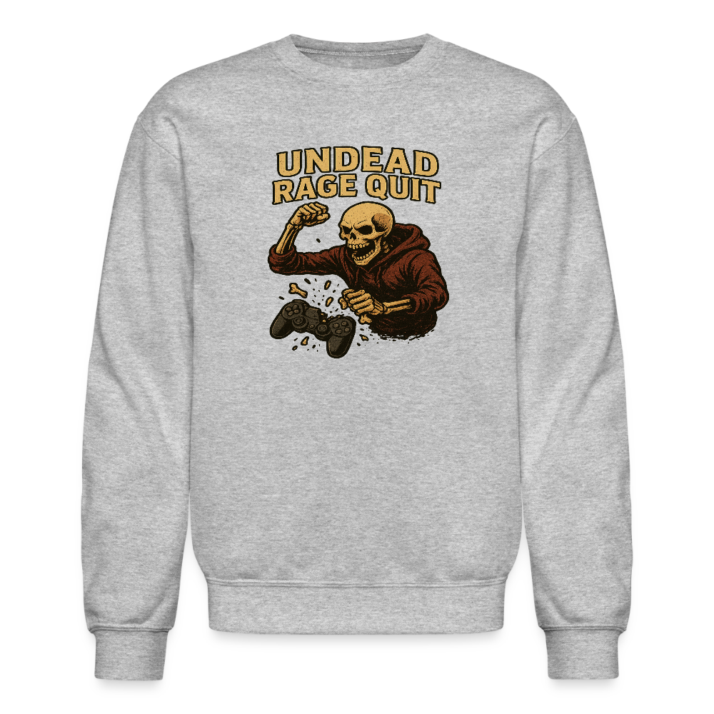 Undead Rage Quit Gamer Meme Crewneck Sweatshirt - heather gray
