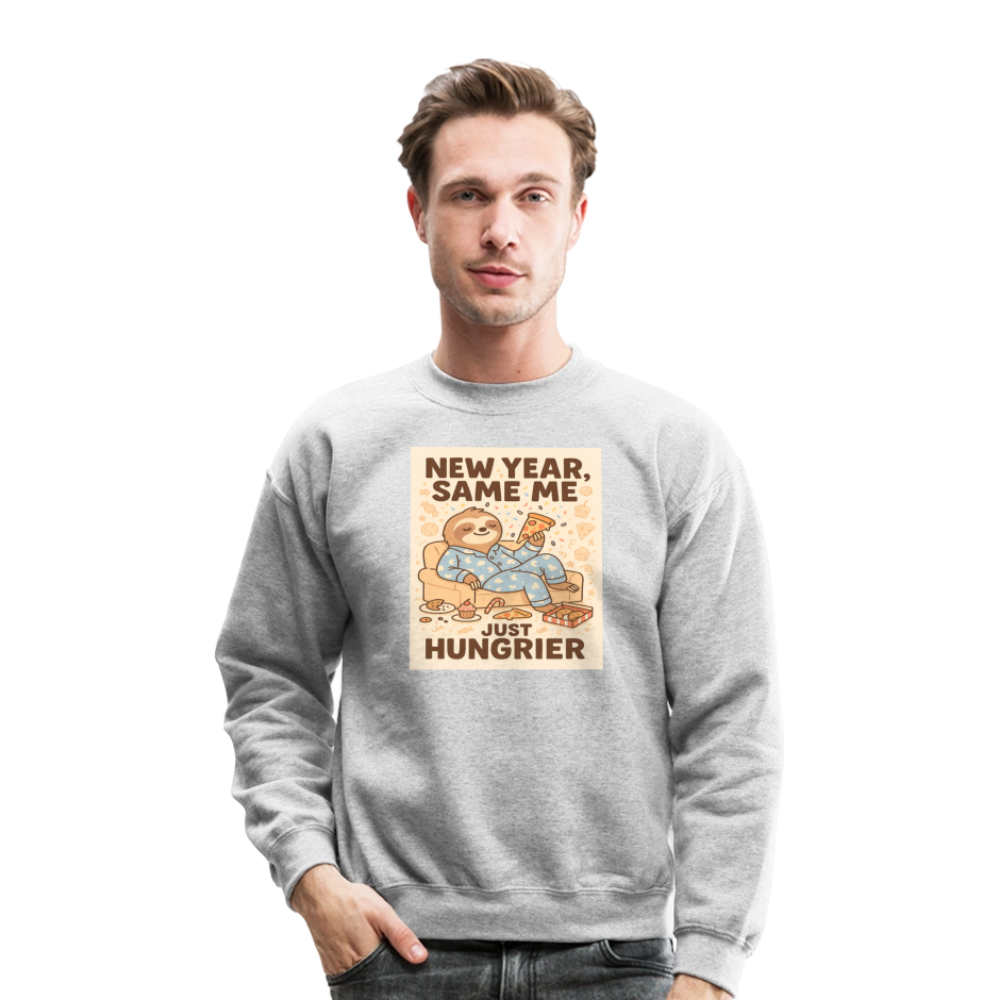 New Year Same Me Just Hungrier Sloth Crewneck Sweatshirt - heather gray