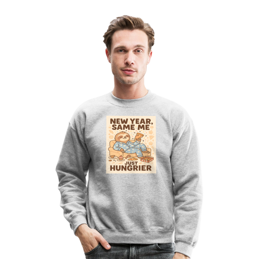 New Year Same Me Just Hungrier Sloth Crewneck Sweatshirt - heather gray