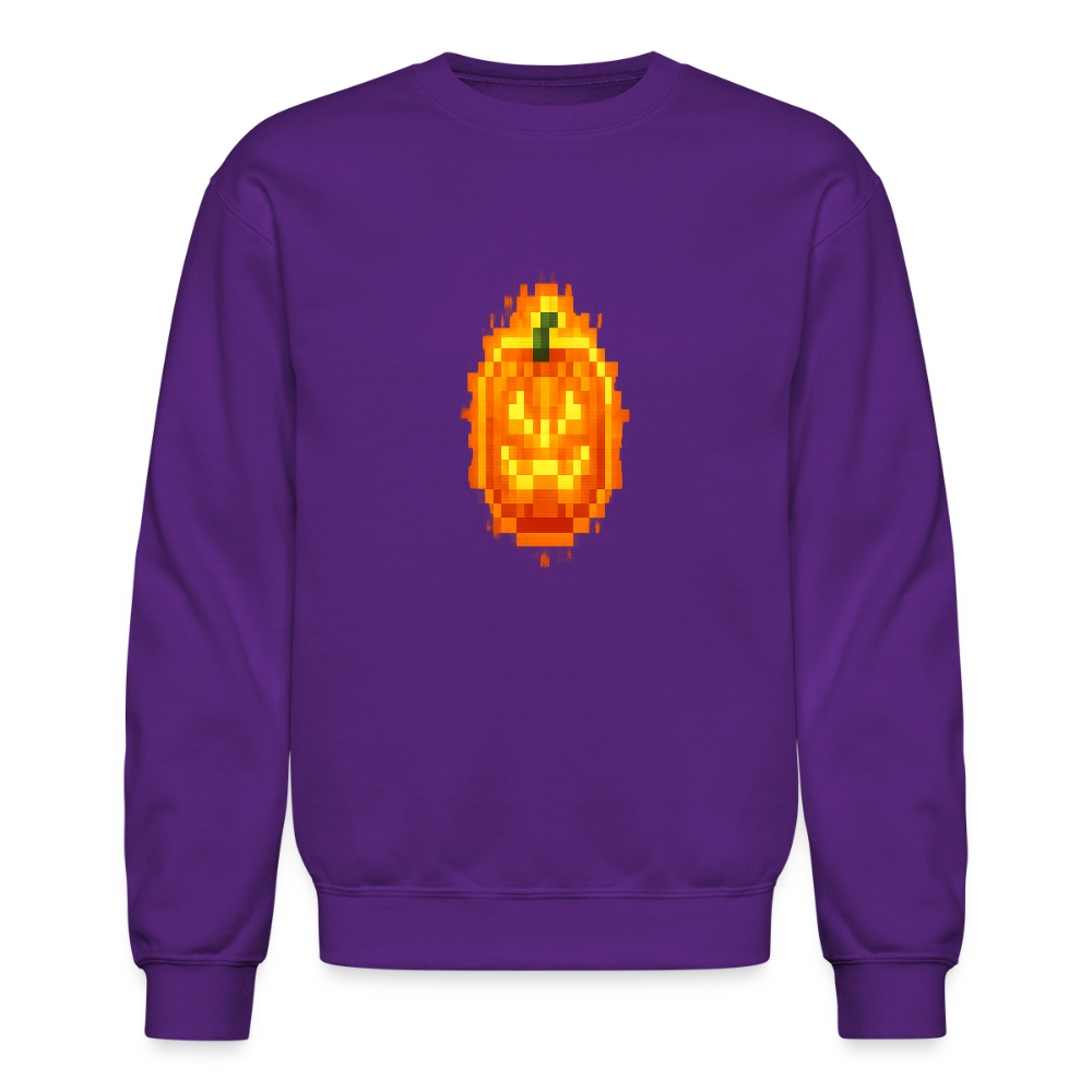 Pixel Pumpkin Power Up Halloween Retro 8 Bit Gamer Crewneck Sweatshirt - purple