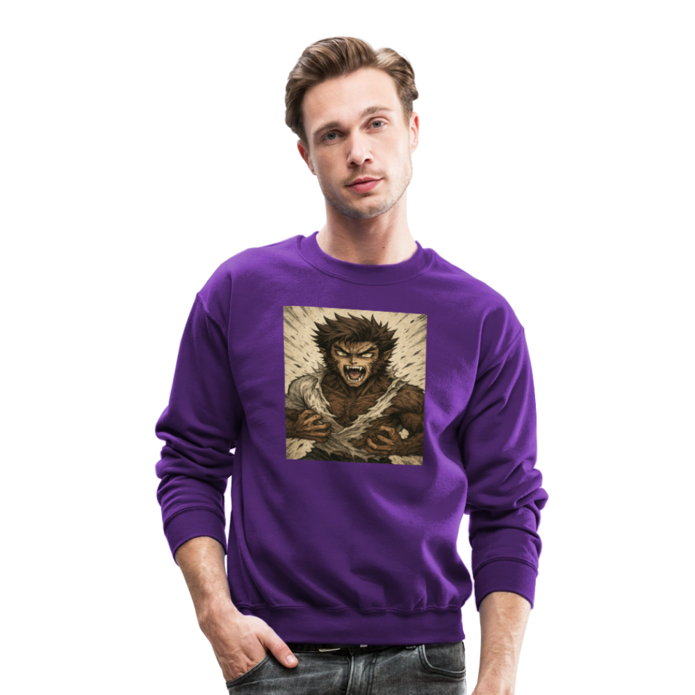 Anime Style Werewolf Transformation Crewneck Sweatshirt - purple