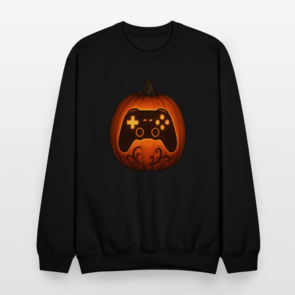 Gaming Controller Jack O Lantern Art Crewneck Sweatshirt - black