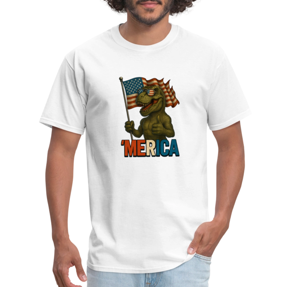 Thumbs Up Merica T Rex 4th of July Funny and Patriotic Unisex Classic T-Shirt - white