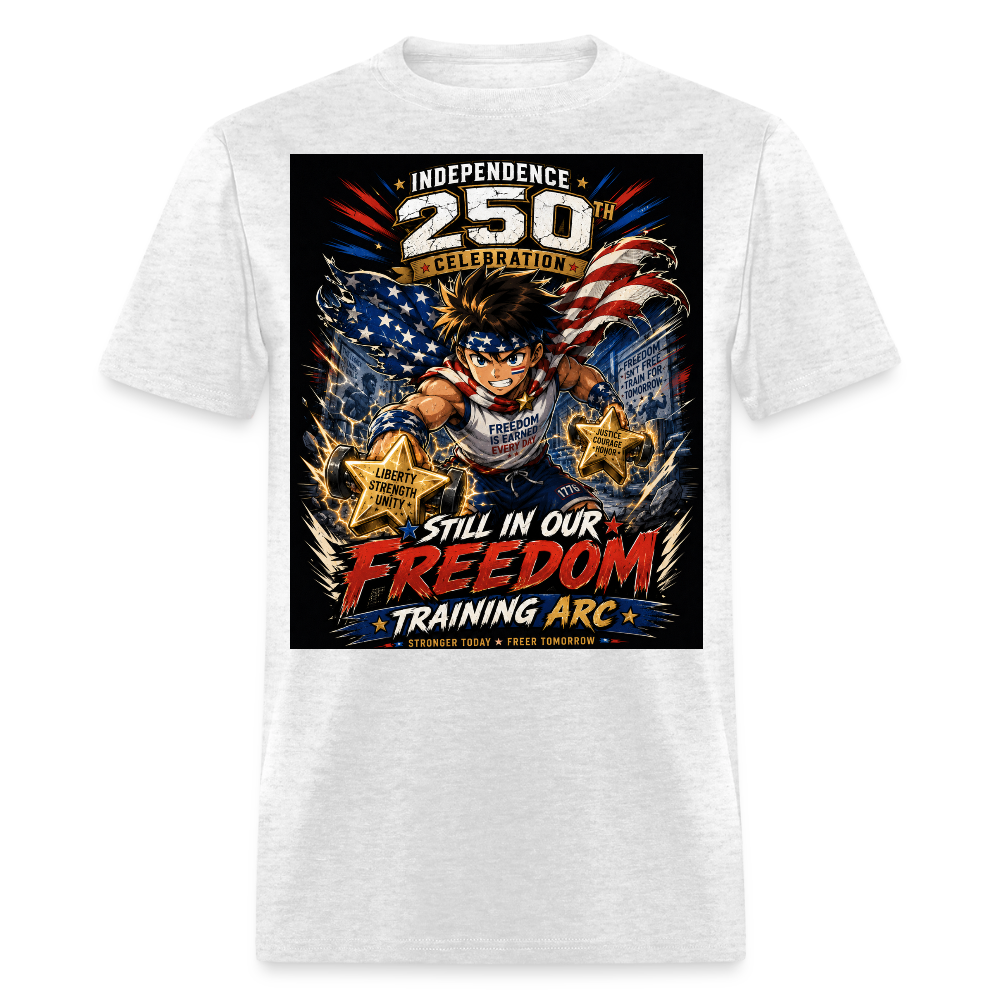 Patriotic T Shirt for July 4th Fans: Anime Hero Graphic - light heather gray
