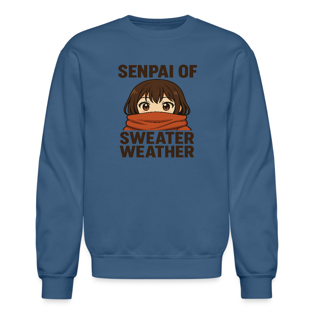 Senpai of Sweater Weather Anime Meme Crewneck Sweatshirt - indigo blue
