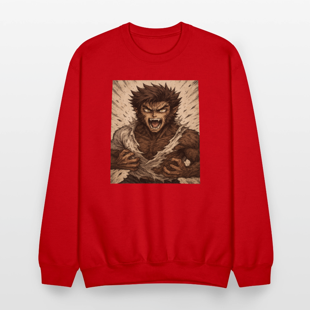 Anime Style Werewolf Transformation Crewneck Sweatshirt - red