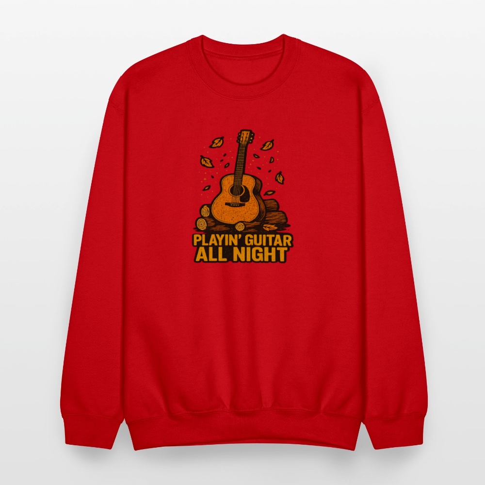 Playin Guitar All Night Acoustic Music Crewneck Sweatshirt - red