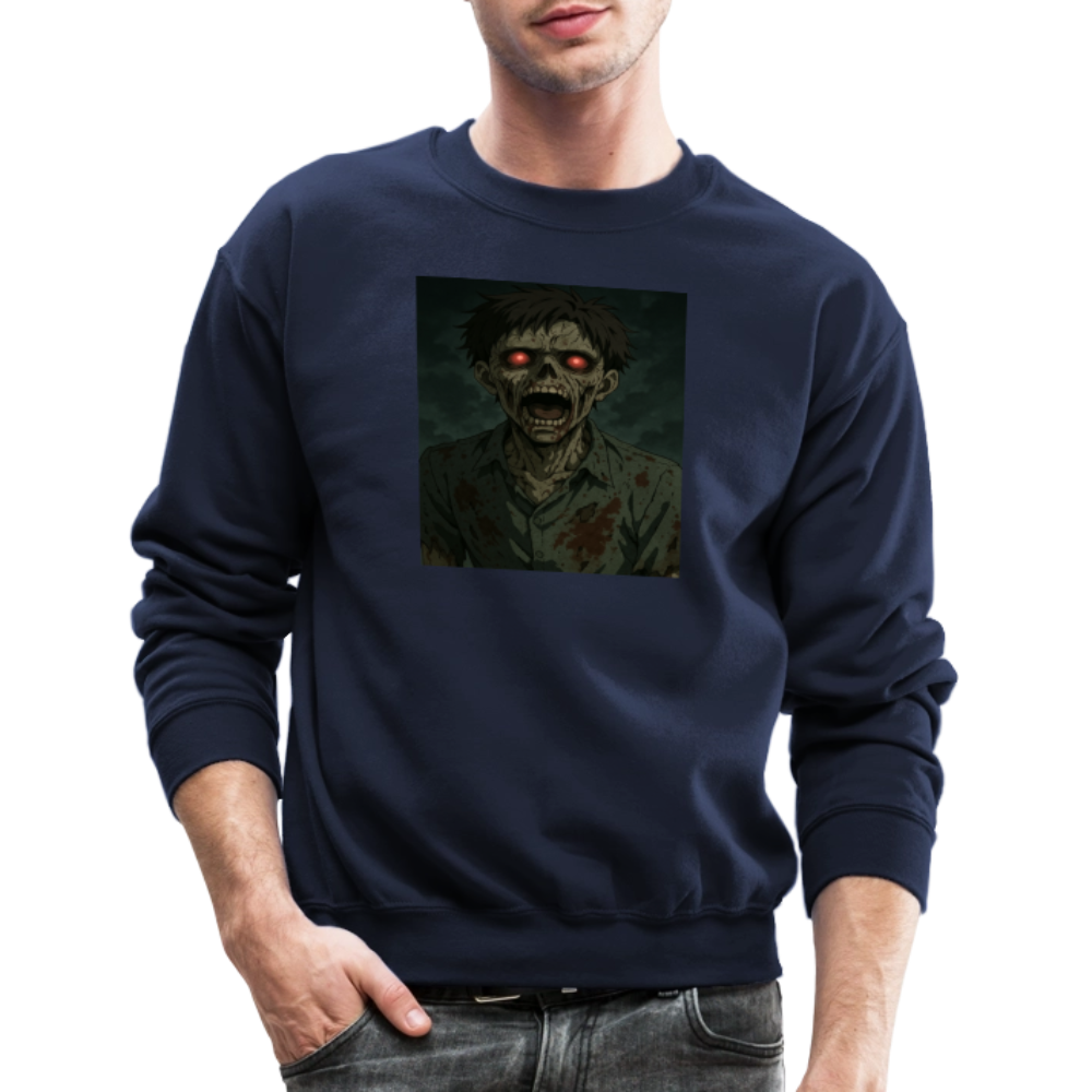 Scary Anime Zombie With Glowing Eyes Horror Art Crewneck Sweatshirt - navy