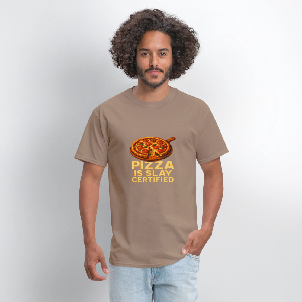 Pizza Is Slay Certified Funny Meme Gift for Pizza Lovers Unisex Classic T-Shirt - brown savana