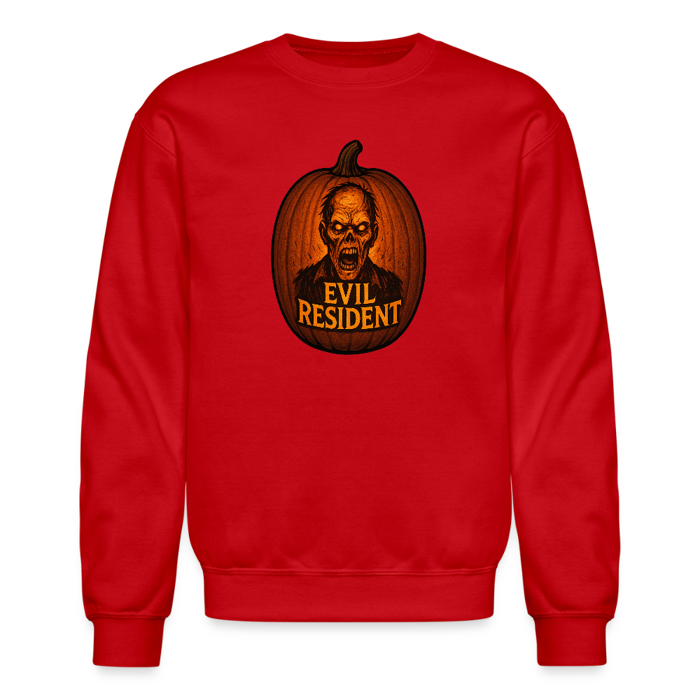 Evil Resident Zombie Pumpkin Halloween Art Crewneck Sweatshirt - red