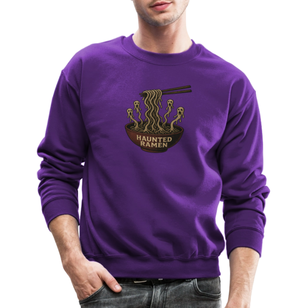 Haunted Ramen Bowl Funny Horror Design Crewneck Sweatshirt - purple