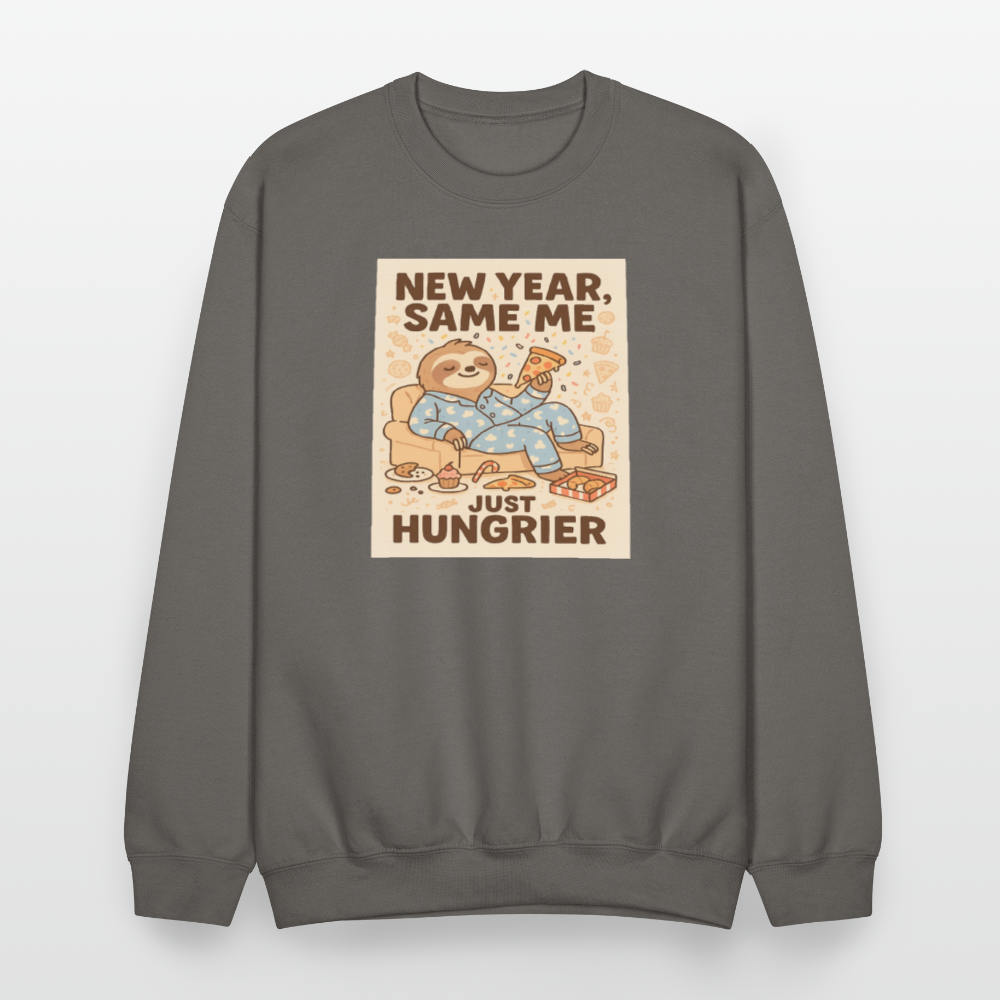 New Year Same Me Just Hungrier Sloth Crewneck Sweatshirt - asphalt gray