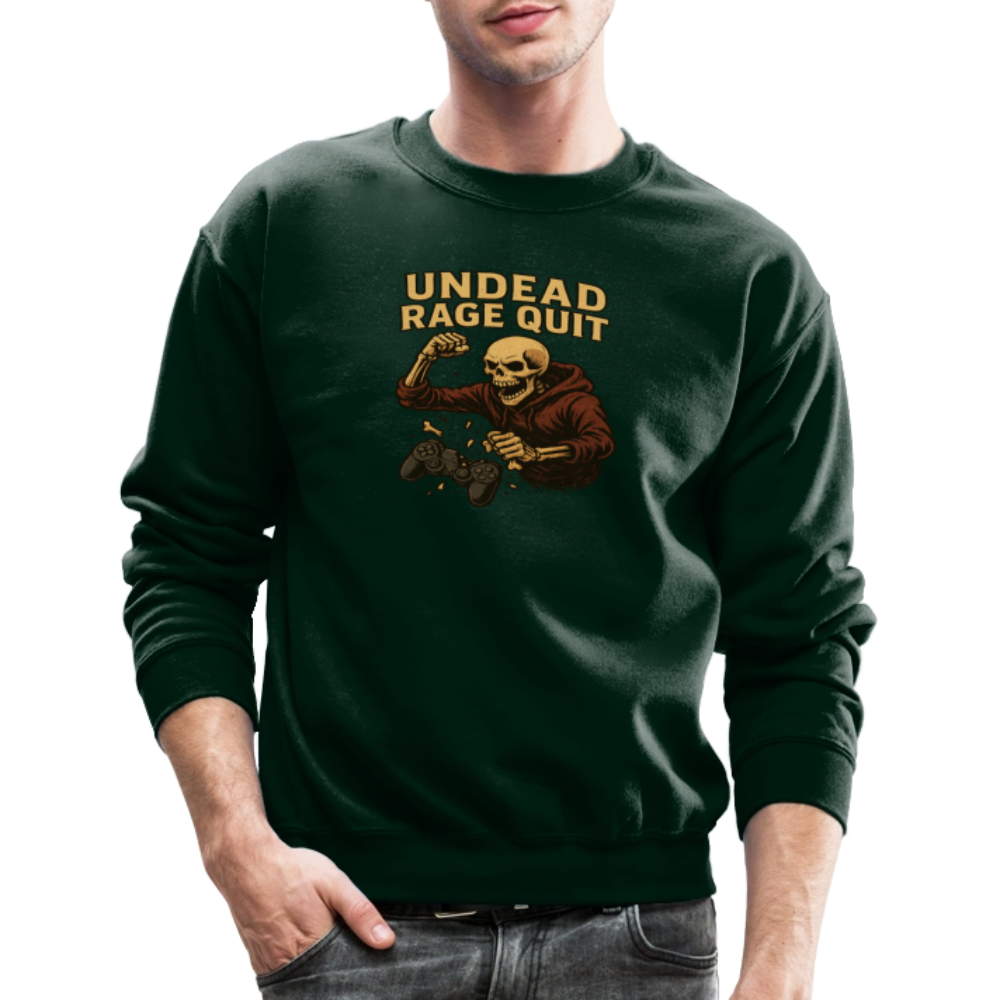 Undead Rage Quit Gamer Meme Crewneck Sweatshirt - forest green