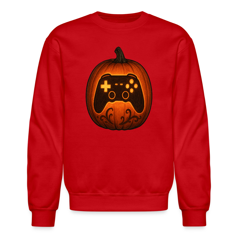 Gaming Controller Jack O Lantern Art Crewneck Sweatshirt - red