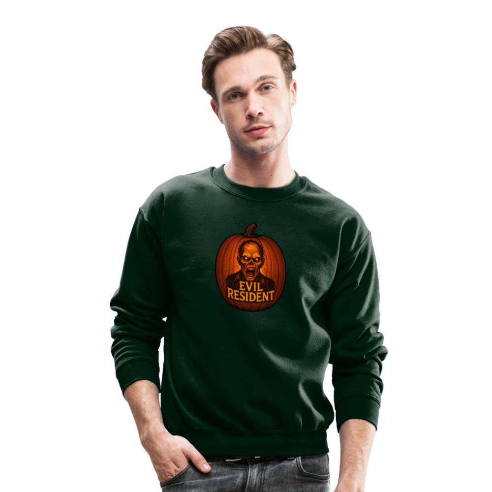 Evil Resident Zombie Pumpkin Halloween Art Crewneck Sweatshirt - forest green