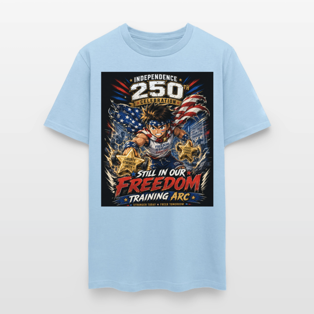Patriotic T Shirt for July 4th Fans: Anime Hero Graphic - powder blue