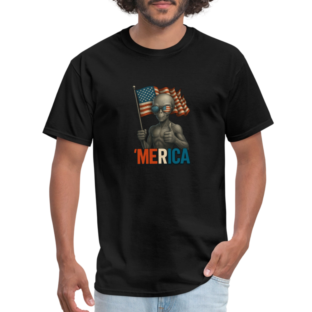Thumbs Up Merica Alien 4th of July Funny and Patriotic Unisex Classic T-Shirt - black