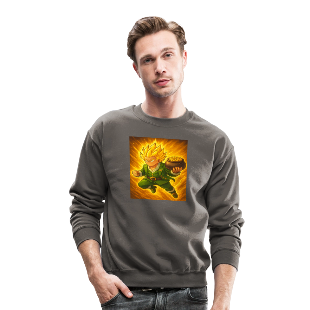 Leprechaun Anime Power Up Warrior Crewneck Sweatshirt - asphalt gray