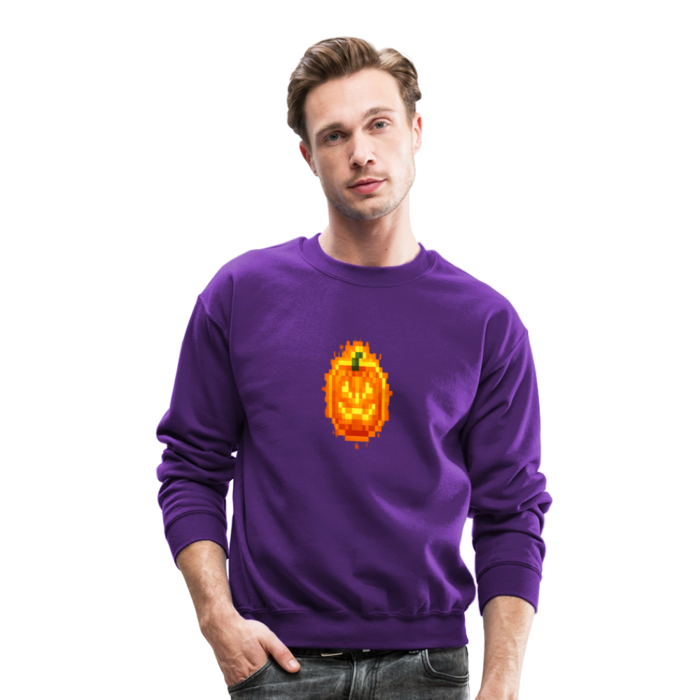 Pixel Pumpkin Power Up Halloween Retro 8 Bit Gamer Crewneck Sweatshirt - purple