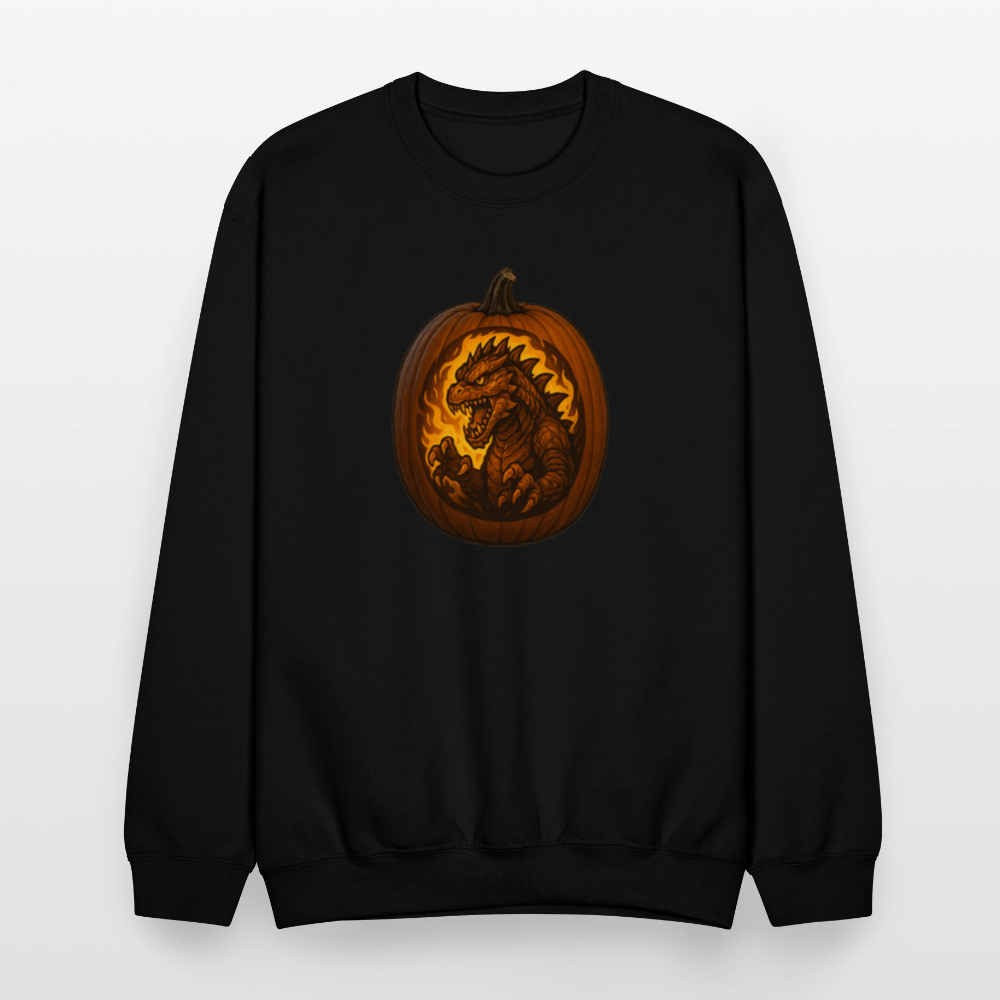 Roaring Kaiju Pumpkin Flame Artwork Crewneck Sweatshirt - black