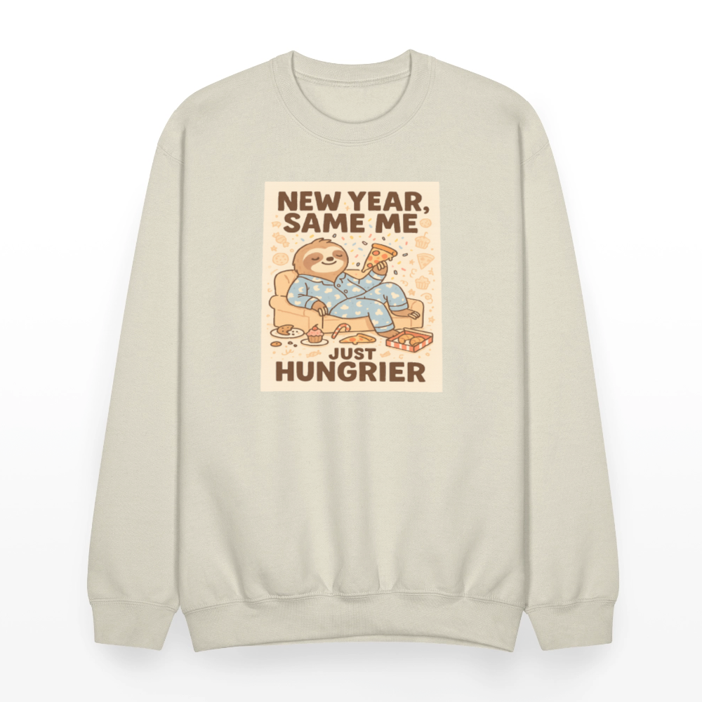 New Year Same Me Just Hungrier Sloth Crewneck Sweatshirt - Sand