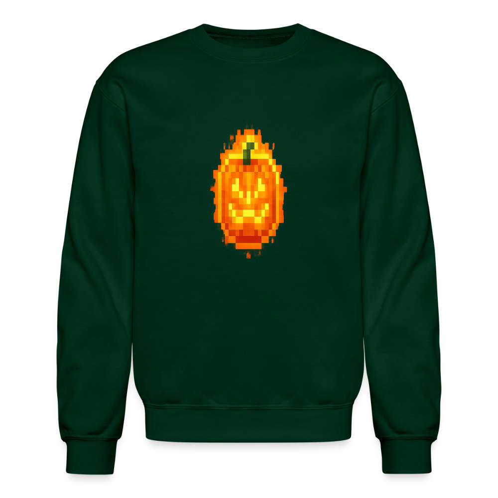 Pixel Pumpkin Power Up Halloween Retro 8 Bit Gamer Crewneck Sweatshirt - forest green