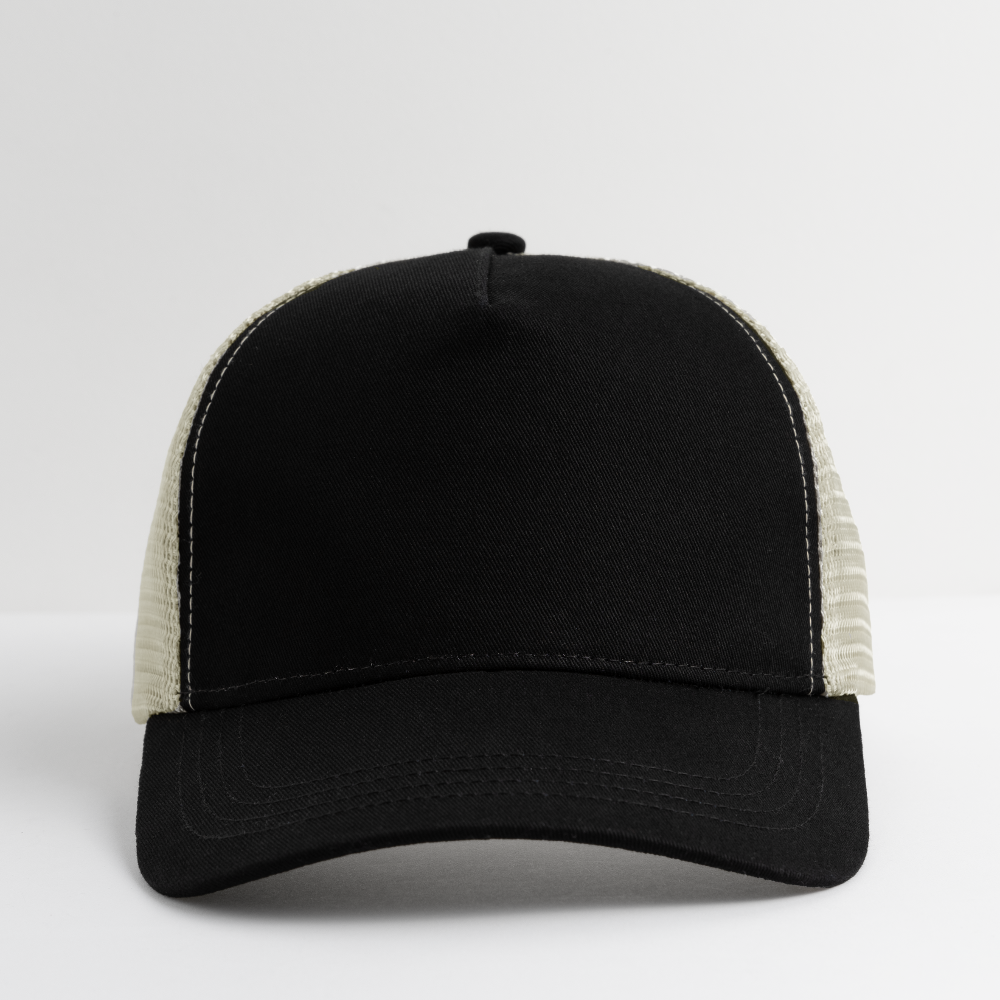 Customizable Trucker Cap ADD YOUR OWN PHOTO, IMAGES, DESIGNS, QUOTES AND MORE - black/oyster