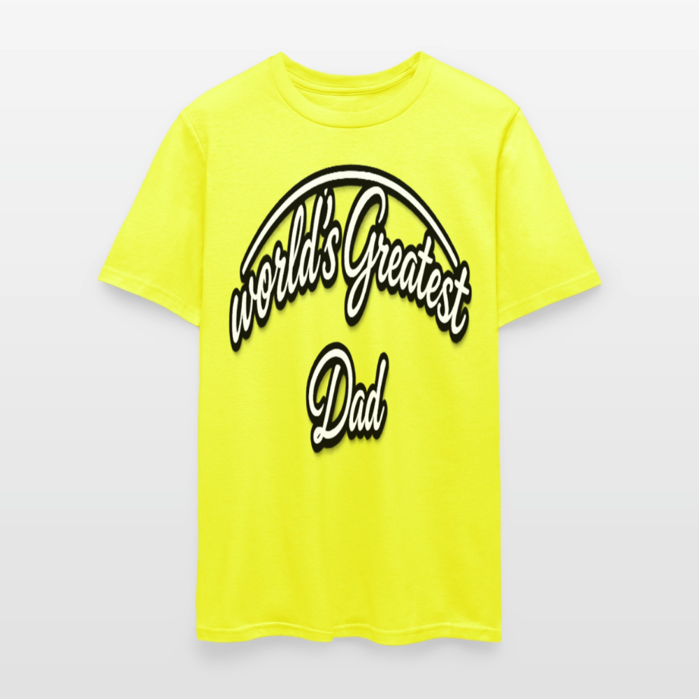 Dad Appreciation T Shirt: Worlds Greatest Dad Script - safety green