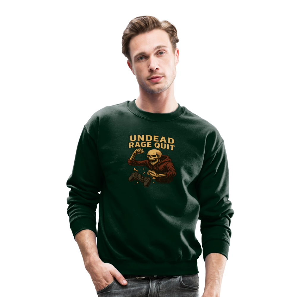 Undead Rage Quit Gamer Meme Crewneck Sweatshirt - forest green