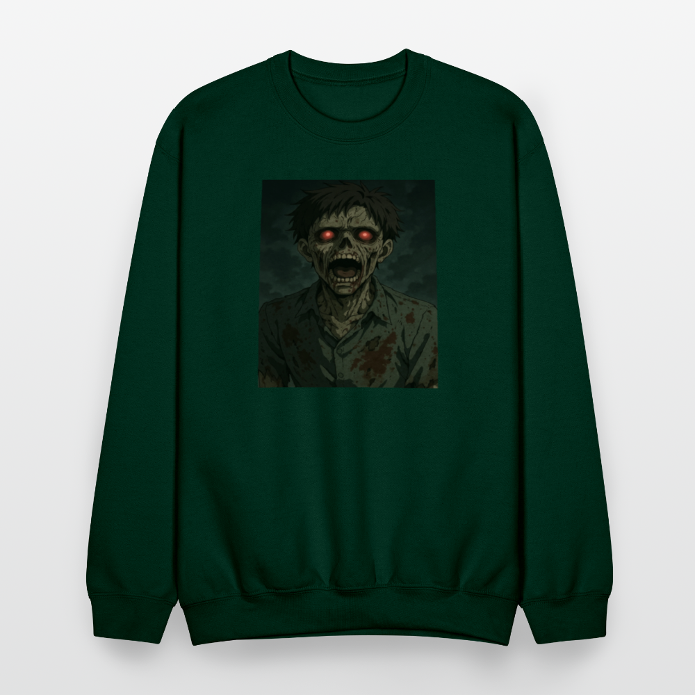 Scary Anime Zombie With Glowing Eyes Horror Art Crewneck Sweatshirt - forest green