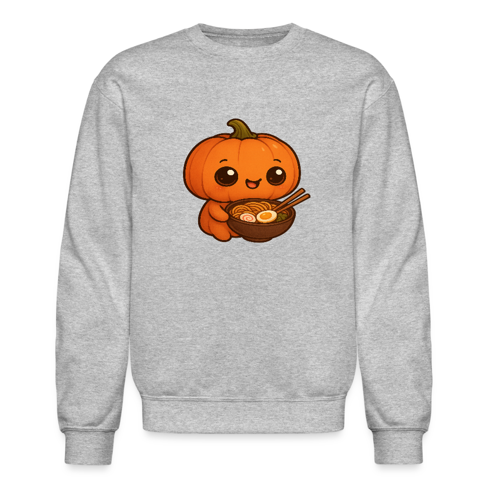 Chibi Pumpkin with Ramen Bowl Kawaii Art Crewneck Sweatshirt - heather gray