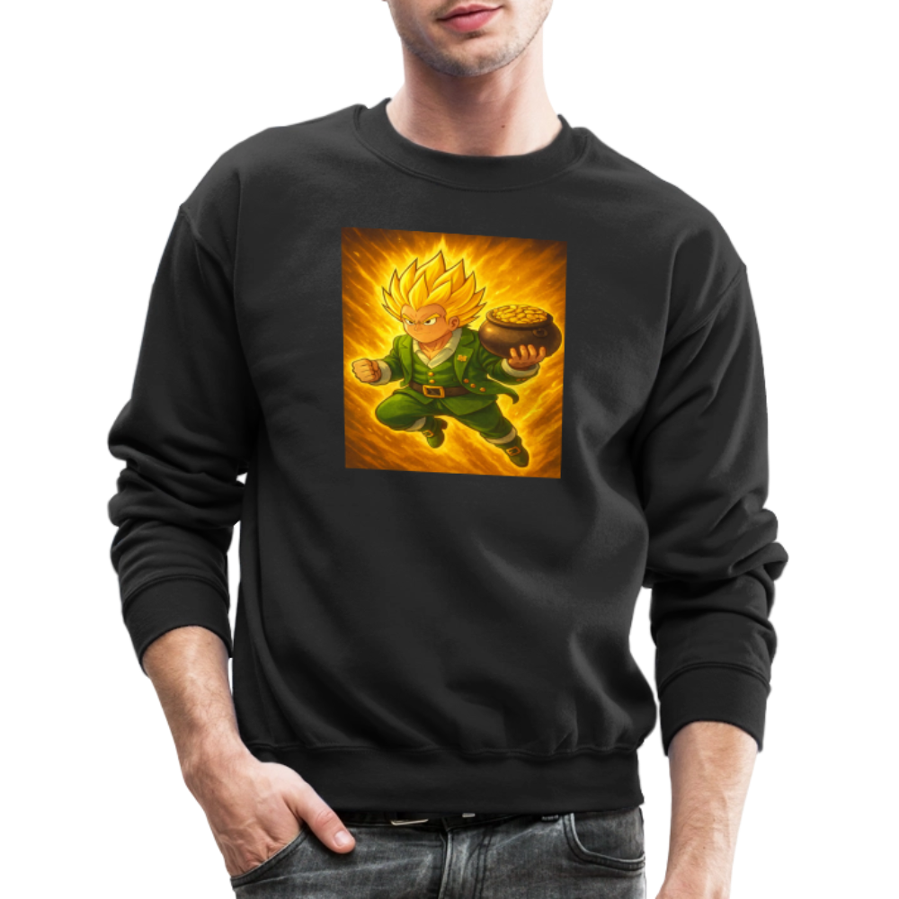 Leprechaun Anime Power Up Warrior Crewneck Sweatshirt - black