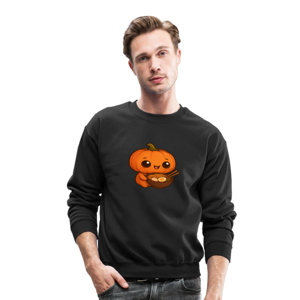 Chibi Pumpkin with Ramen Bowl Kawaii Art Crewneck Sweatshirt - black