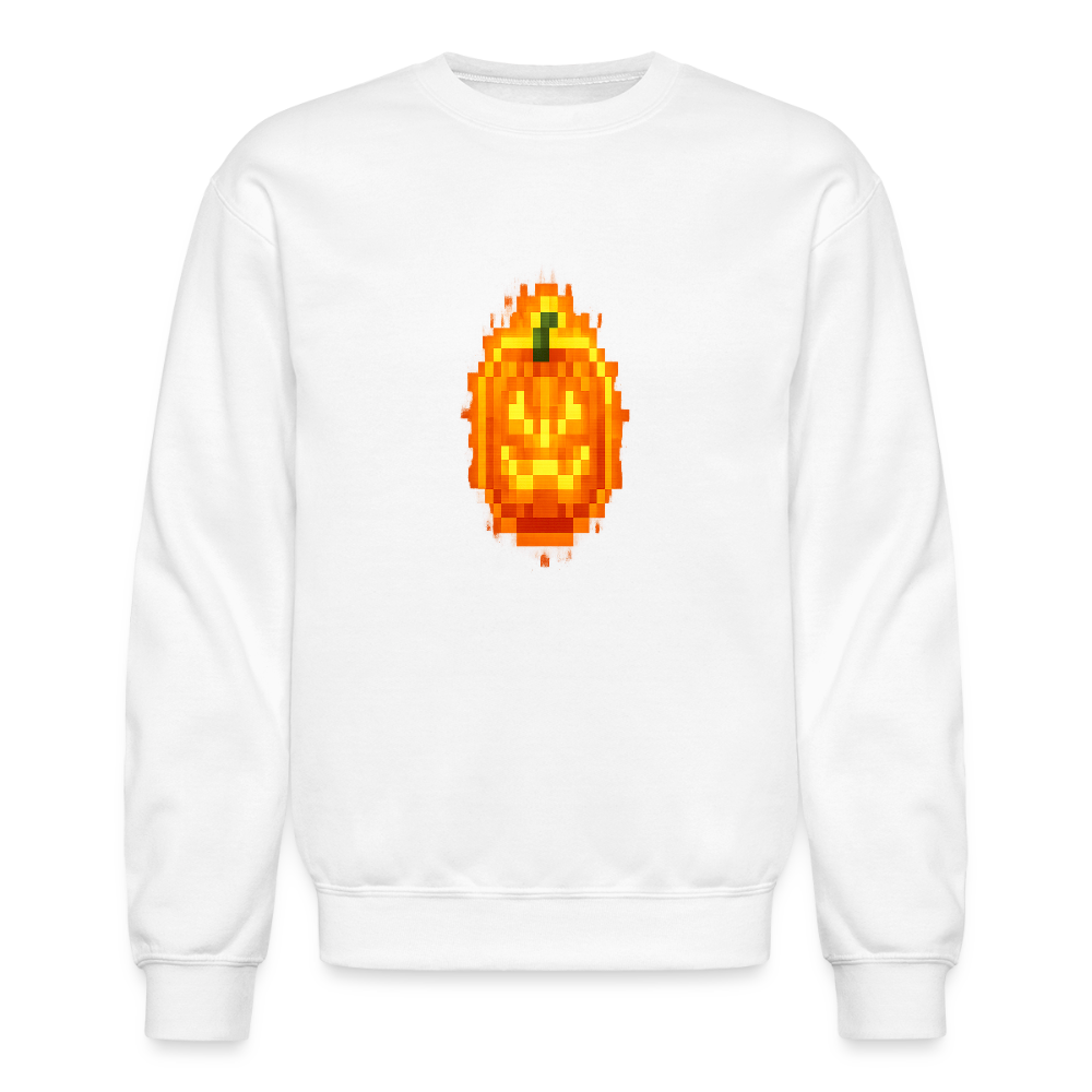 Pixel Pumpkin Power Up Halloween Retro 8 Bit Gamer Crewneck Sweatshirt - white