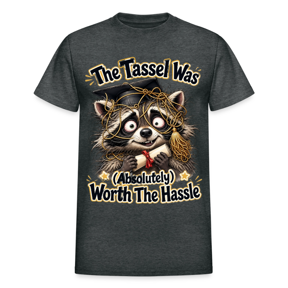 Funny Raccoon Graduation Design, Tassel Worth the Hassle Graduate Gift, Cute Animal Commencement Humor for Seniors & Students Gildan Ultra Cotton Adult T-Shirt - deep heather