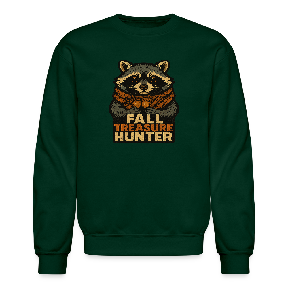Raccoon Fall Treasure Hunter Crewneck Sweatshirt - forest green