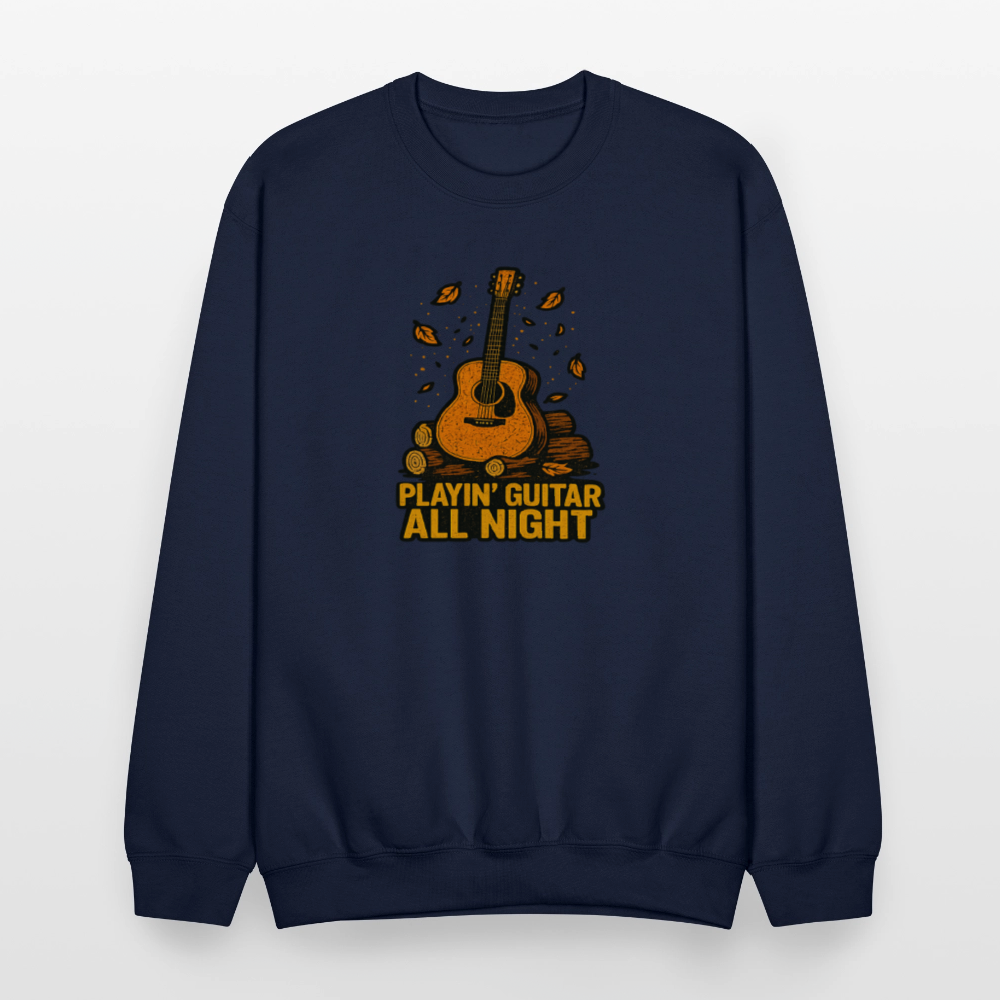 Playin Guitar All Night Acoustic Music Crewneck Sweatshirt - navy