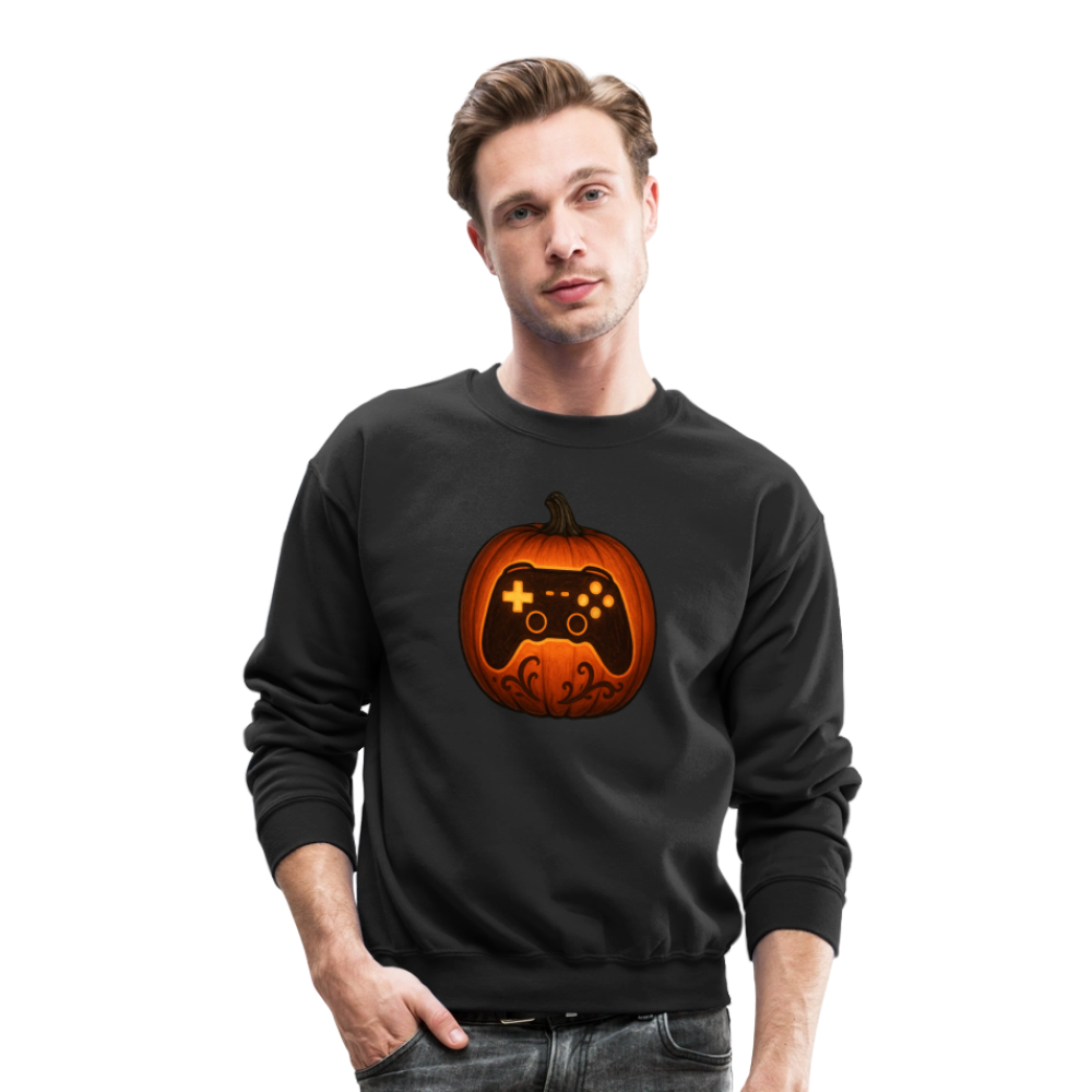 Gaming Controller Jack O Lantern Art Crewneck Sweatshirt - black