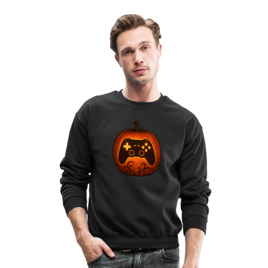 Gaming Controller Jack O Lantern Art Crewneck Sweatshirt - black