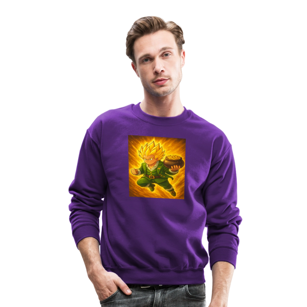 Leprechaun Anime Power Up Warrior Crewneck Sweatshirt - purple