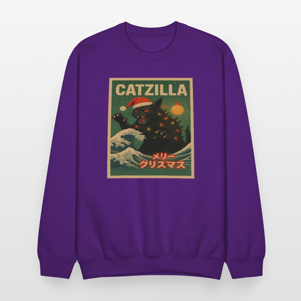 Funny Catzilla Christmas Retro Design Crewneck Sweatshirt - purple